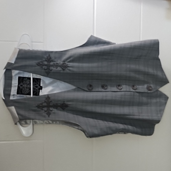 Roar Grey Plaid Satin Back Embroidered Vest Adjustable Back - Picture 11 of 12